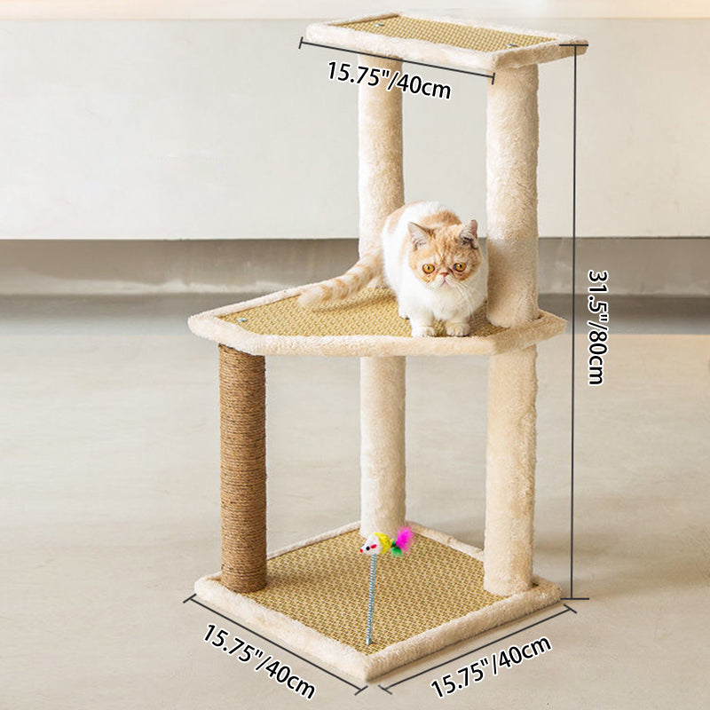 Contemporary Scandinavian Square Particle Board Fabric Jute Rattan Mat Cat Tree 3/4/5-Tier For Living Room
