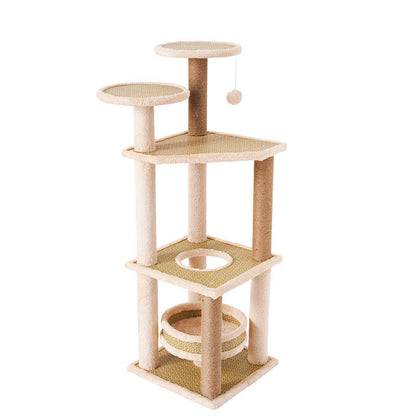 Contemporary Scandinavian Square Particle Board Fabric Jute Rattan Mat Cat Tree 3/4/5-Tier For Living Room