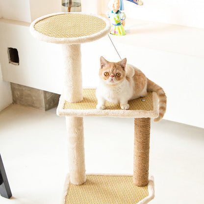 Contemporary Scandinavian Square Particle Board Fabric Jute Rattan Mat Cat Tree 3/4/5-Tier For Living Room