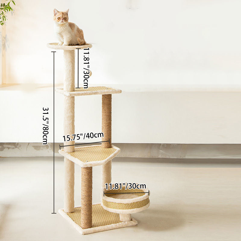 Contemporary Scandinavian Square Particle Board Fabric Jute Rattan Mat Cat Tree 3/4/5-Tier For Living Room