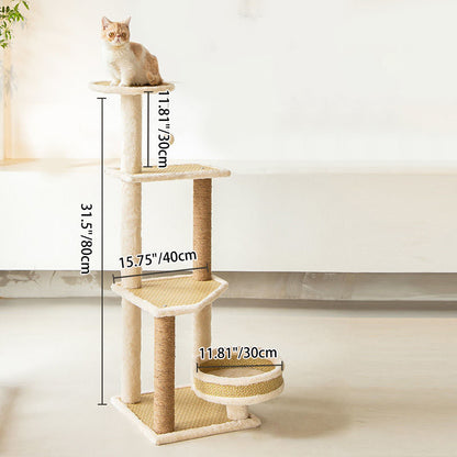 Contemporary Scandinavian Square Particle Board Fabric Jute Rattan Mat Cat Tree 3/4/5-Tier For Living Room
