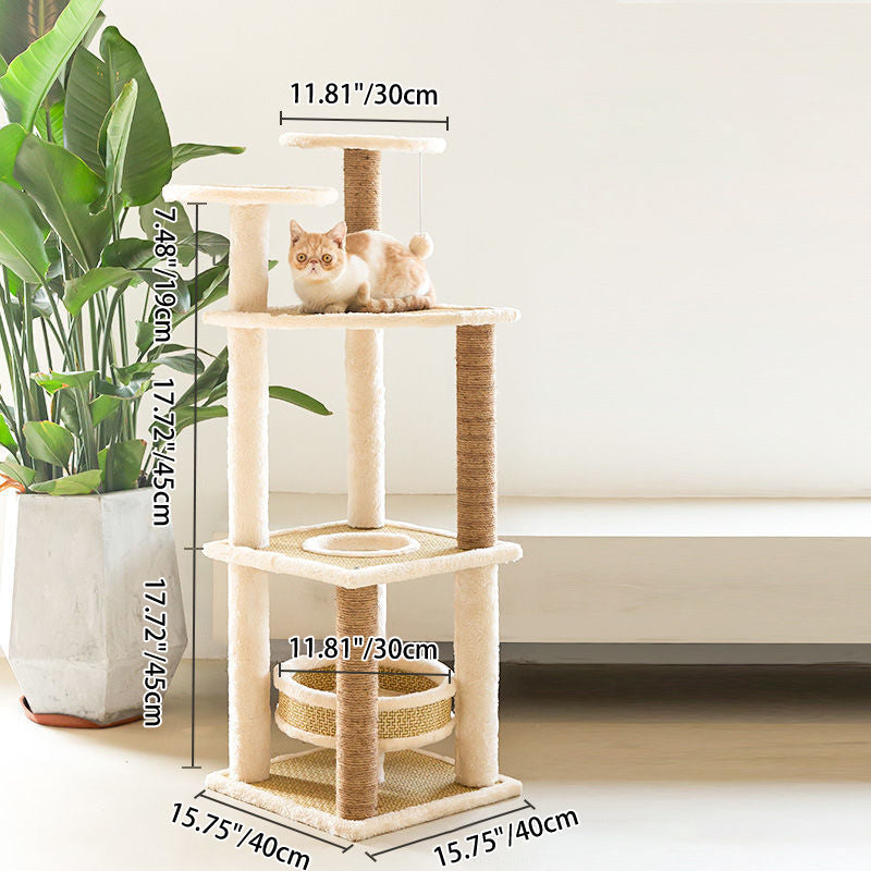 Contemporary Scandinavian Square Particle Board Fabric Jute Rattan Mat Cat Tree 3/4/5-Tier For Living Room