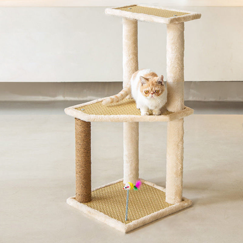 Contemporary Scandinavian Square Particle Board Fabric Jute Rattan Mat Cat Tree 3/4/5-Tier For Living Room