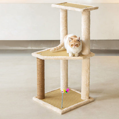 Contemporary Scandinavian Square Particle Board Fabric Jute Rattan Mat Cat Tree 3/4/5-Tier For Living Room