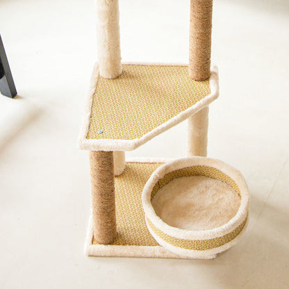 Contemporary Scandinavian Square Particle Board Fabric Jute Rattan Mat Cat Tree 3/4/5-Tier For Living Room