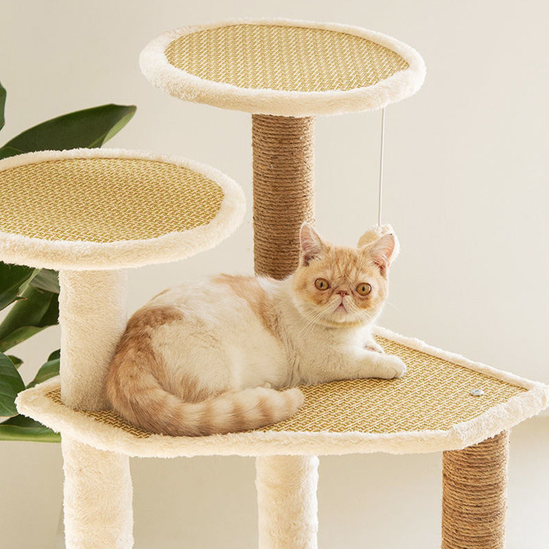 Contemporary Scandinavian Square Particle Board Fabric Jute Rattan Mat Cat Tree 3/4/5-Tier For Living Room