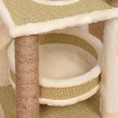 Contemporary Scandinavian Square Particle Board Fabric Jute Rattan Mat Cat Tree 3/4/5-Tier For Living Room
