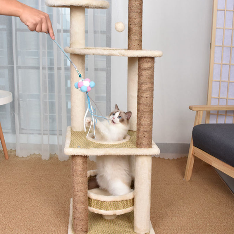 Contemporary Scandinavian Square Particle Board Fabric Jute Rattan Mat Cat Tree 3/4/5-Tier For Living Room