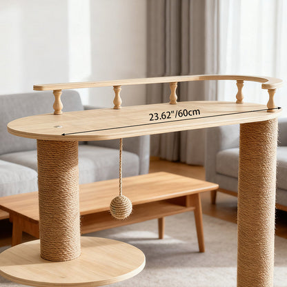 Contemporary Scandinavian Rectangular Multi-Layer Solid Wood Panel Jute Rope Acrylic Cat Tree 5-Tier For Living Room