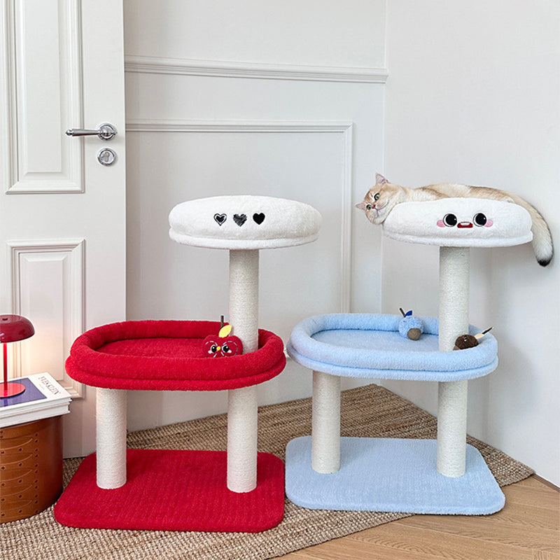 Contemporary Creative Round Medium-Density Fiberboard Velvet Fabric Sisal Cat Tree 3-Tier For Living Room