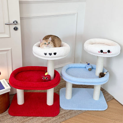 Contemporary Creative Round Medium-Density Fiberboard Velvet Fabric Sisal Cat Tree 3-Tier For Living Room