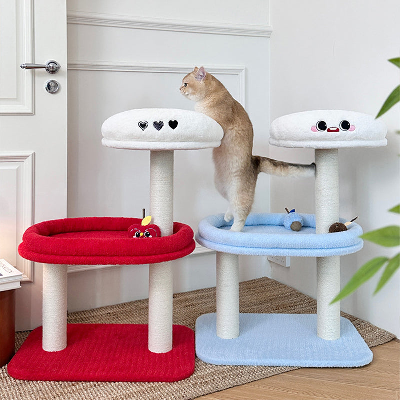Contemporary Creative Round Medium-Density Fiberboard Velvet Fabric Sisal Cat Tree 3-Tier For Living Room