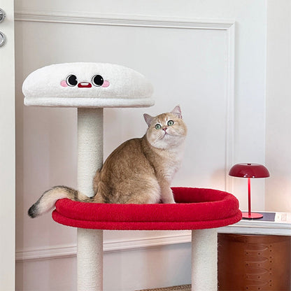 Contemporary Creative Round Medium-Density Fiberboard Velvet Fabric Sisal Cat Tree 3-Tier For Living Room