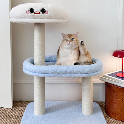 Contemporary Creative Round Medium-Density Fiberboard Velvet Fabric Sisal Cat Tree 3-Tier For Living Room