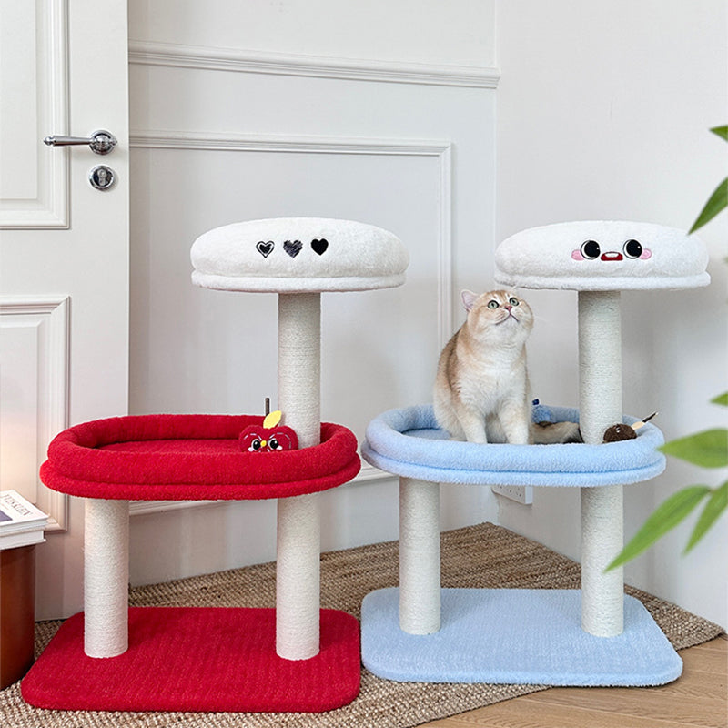 Contemporary Creative Round Medium-Density Fiberboard Velvet Fabric Sisal Cat Tree 3-Tier For Living Room