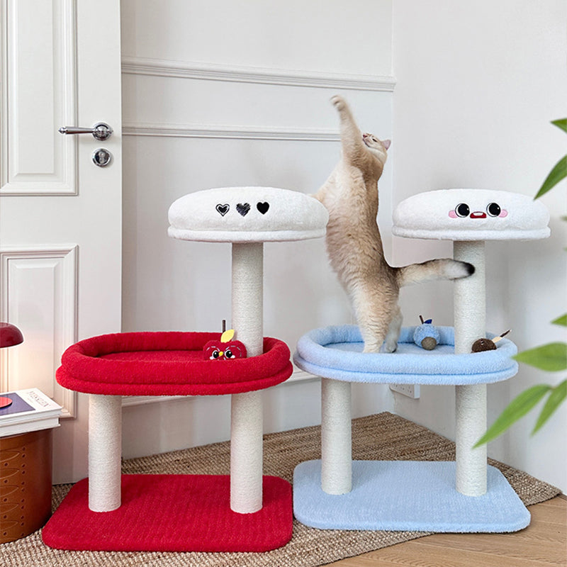 Contemporary Creative Round Medium-Density Fiberboard Velvet Fabric Sisal Cat Tree 3-Tier For Living Room