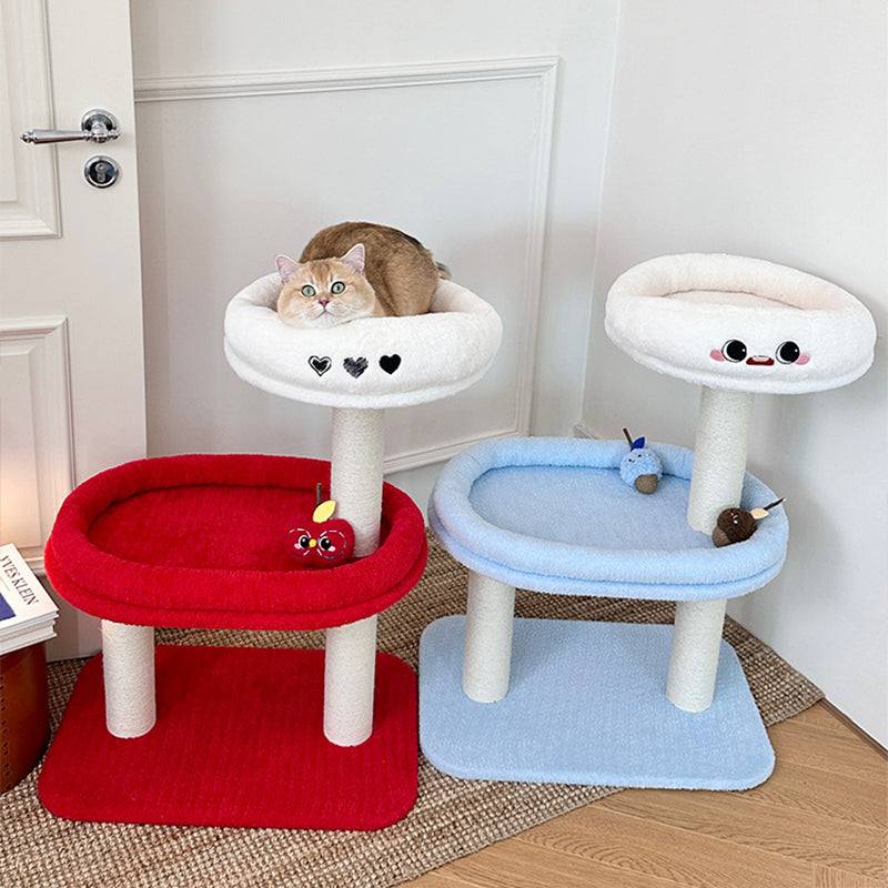 Contemporary Creative Round Medium-Density Fiberboard Velvet Fabric Sisal Cat Tree 3-Tier For Living Room