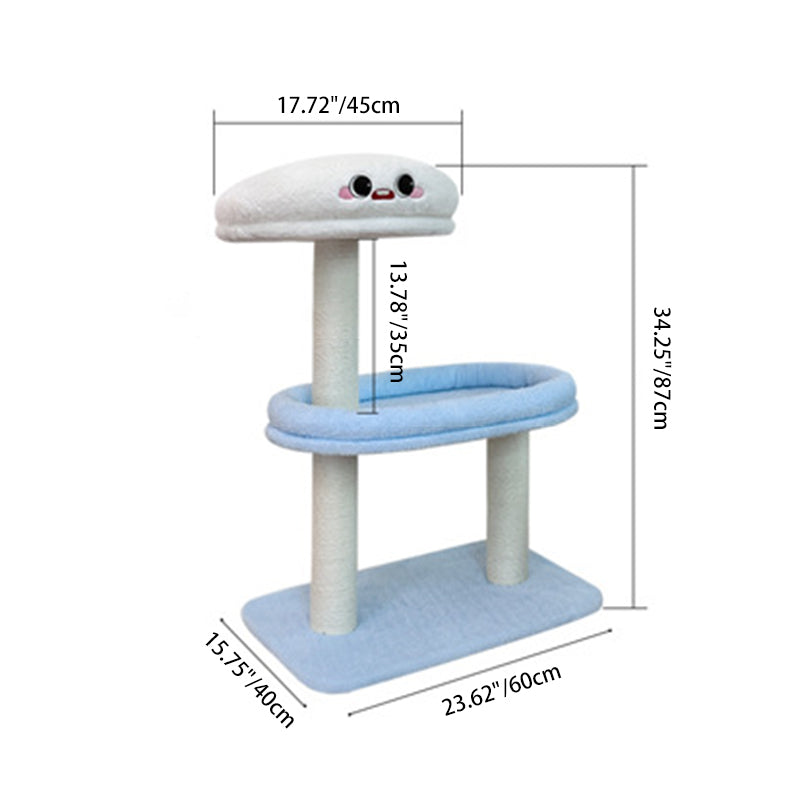 Contemporary Creative Round Medium-Density Fiberboard Velvet Fabric Sisal Cat Tree 3-Tier For Living Room