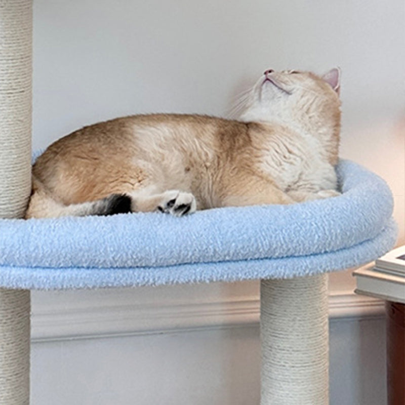 Contemporary Creative Round Medium-Density Fiberboard Velvet Fabric Sisal Cat Tree 3-Tier For Living Room
