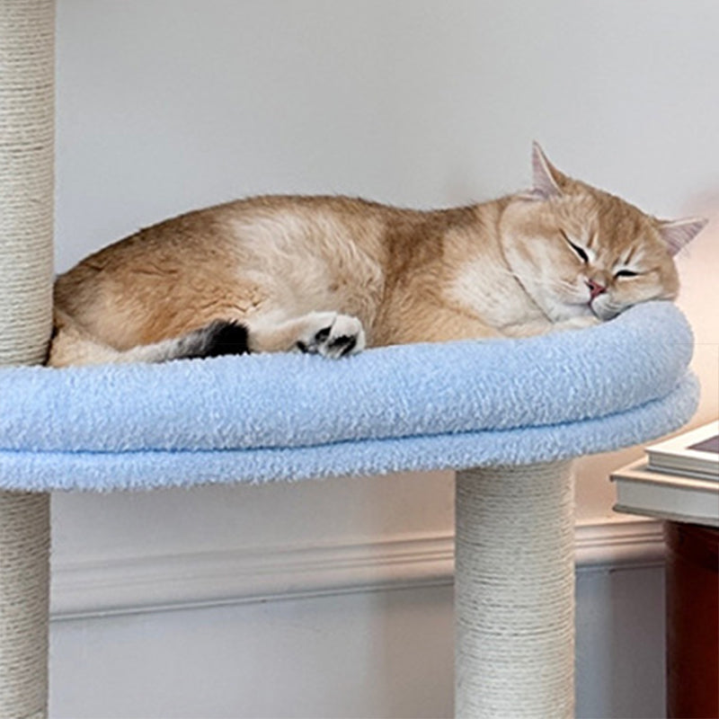 Contemporary Creative Round Medium-Density Fiberboard Velvet Fabric Sisal Cat Tree 3-Tier For Living Room