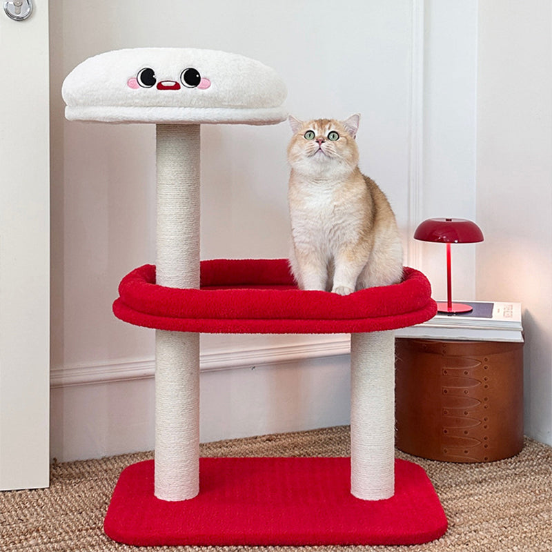 Contemporary Creative Round Medium-Density Fiberboard Velvet Fabric Sisal Cat Tree 3-Tier For Living Room