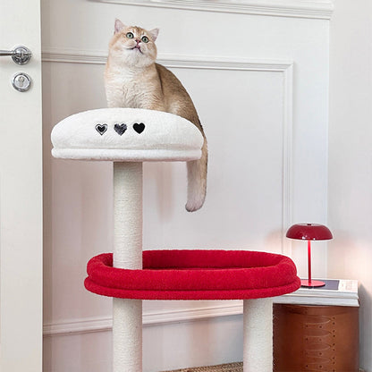 Contemporary Creative Round Medium-Density Fiberboard Velvet Fabric Sisal Cat Tree 3-Tier For Living Room