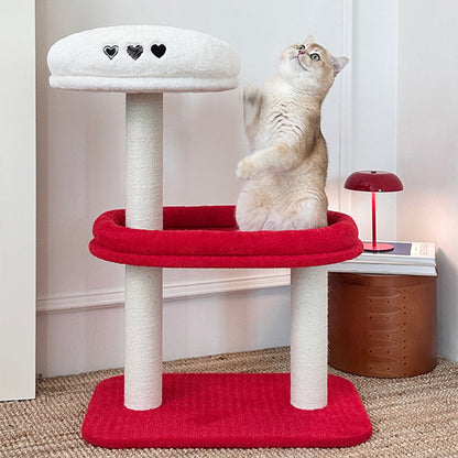 Contemporary Creative Round Medium-Density Fiberboard Velvet Fabric Sisal Cat Tree 3-Tier For Living Room