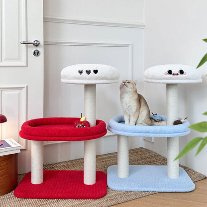 Contemporary Creative Round Medium-Density Fiberboard Velvet Fabric Sisal Cat Tree 3-Tier For Living Room