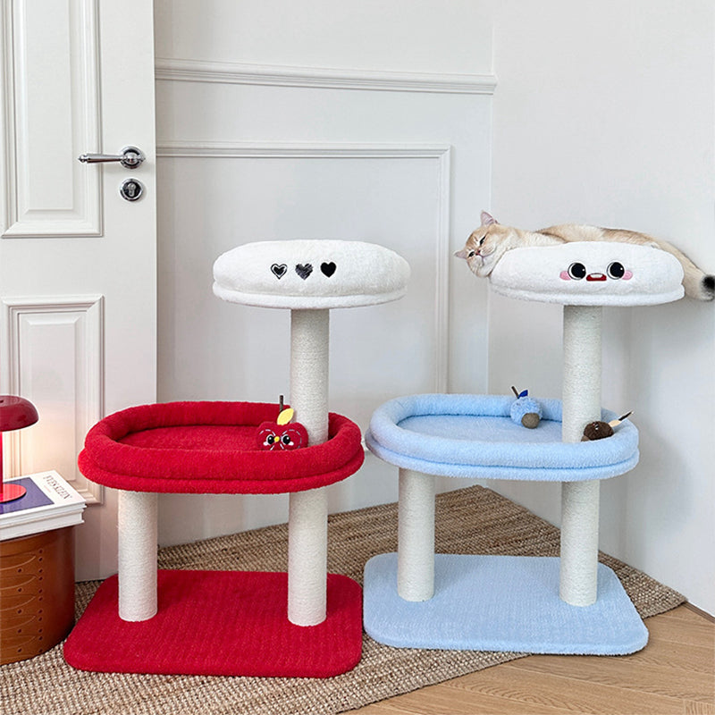 Contemporary Creative Round Medium-Density Fiberboard Velvet Fabric Sisal Cat Tree 3-Tier For Living Room