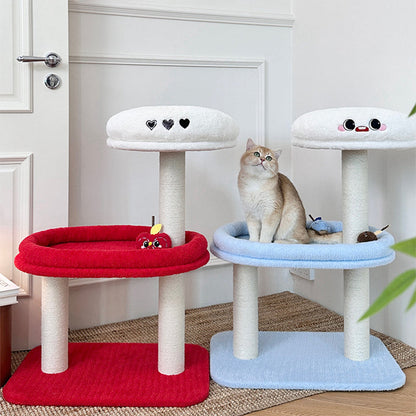 Contemporary Creative Round Medium-Density Fiberboard Velvet Fabric Sisal Cat Tree 3-Tier For Living Room