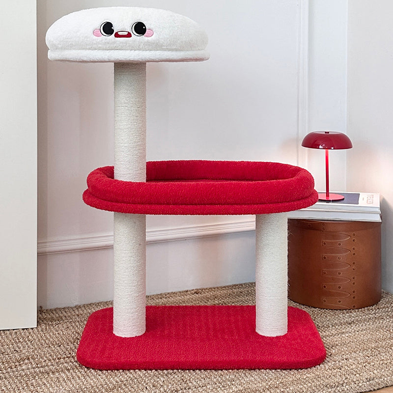 Contemporary Creative Round Medium-Density Fiberboard Velvet Fabric Sisal Cat Tree 3-Tier For Living Room
