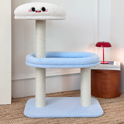 Contemporary Creative Round Medium-Density Fiberboard Velvet Fabric Sisal Cat Tree 3-Tier For Living Room