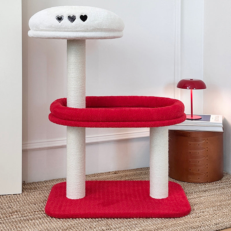 Contemporary Creative Round Medium-Density Fiberboard Velvet Fabric Sisal Cat Tree 3-Tier For Living Room