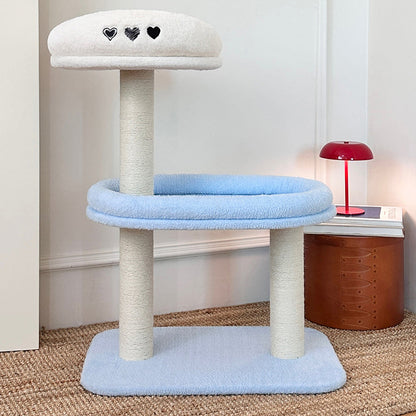 Contemporary Creative Round Medium-Density Fiberboard Velvet Fabric Sisal Cat Tree 3-Tier For Living Room
