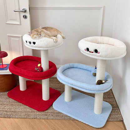 Contemporary Creative Round Medium-Density Fiberboard Velvet Fabric Sisal Cat Tree 3-Tier For Living Room
