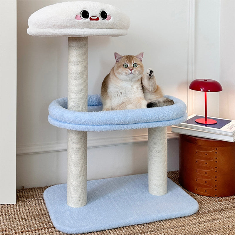 Contemporary Creative Round Medium-Density Fiberboard Velvet Fabric Sisal Cat Tree 3-Tier For Living Room