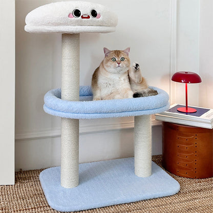 Contemporary Creative Round Medium-Density Fiberboard Velvet Fabric Sisal Cat Tree 3-Tier For Living Room