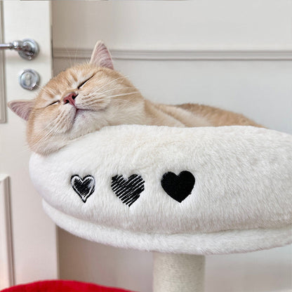 Contemporary Creative Round Medium-Density Fiberboard Velvet Fabric Sisal Cat Tree 3-Tier For Living Room