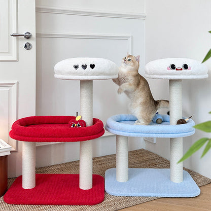 Contemporary Creative Round Medium-Density Fiberboard Velvet Fabric Sisal Cat Tree 3-Tier For Living Room