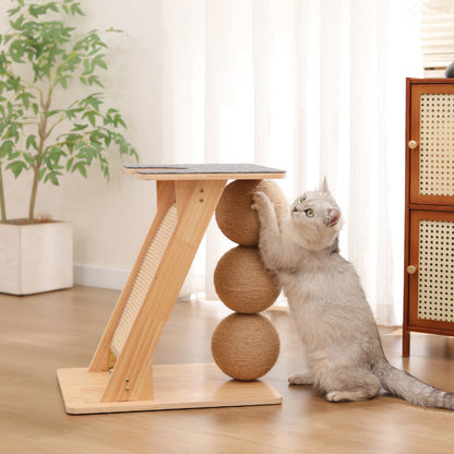 Contemporary Scandinavian Rectangular Multi-Layer Solid Wood Panel Sisal Felt Cat Tree For Living Room
