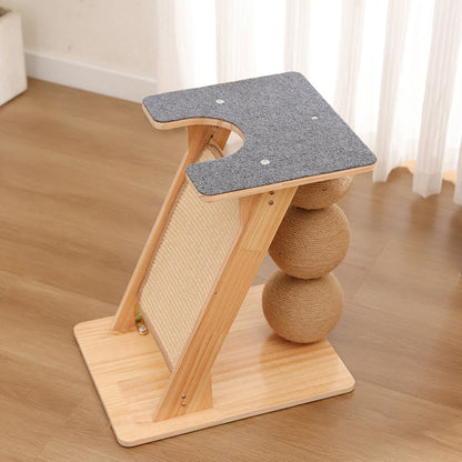 Contemporary Scandinavian Rectangular Multi-Layer Solid Wood Panel Sisal Felt Cat Tree For Living Room