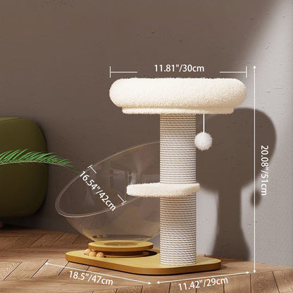 Contemporary Scandinavian Round Pine Wood Panel Sisal Velvet Fabric Cat Tree For Living Room