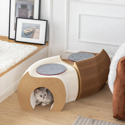 Modern Art Deco Round Kraft Paper MDF Felt Cat Tunnel Foldable Cat Bed For Bedroom