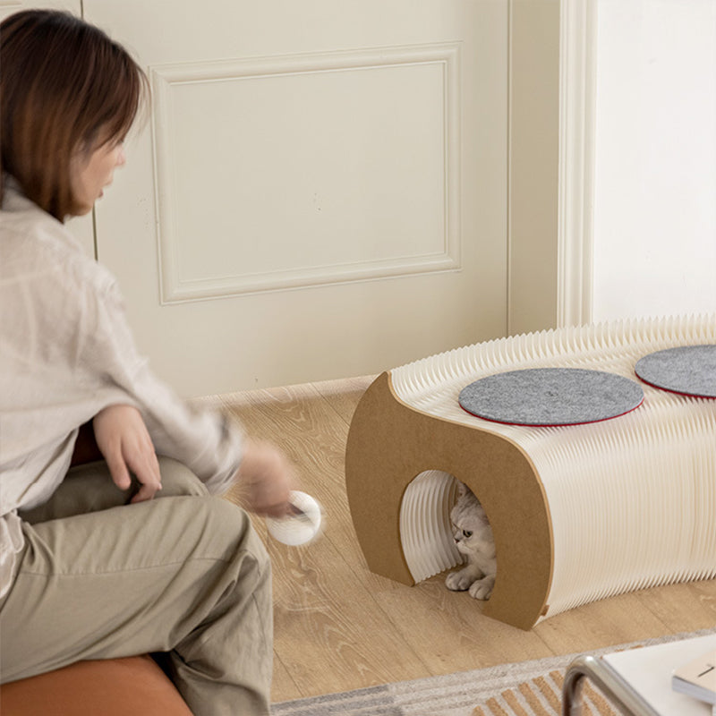 Modern Art Deco Round Kraft Paper MDF Felt Cat Tunnel Foldable Cat Bed For Bedroom
