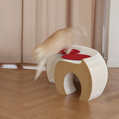 Modern Art Deco Round Kraft Paper MDF Felt Cat Tunnel Foldable Cat Bed For Bedroom