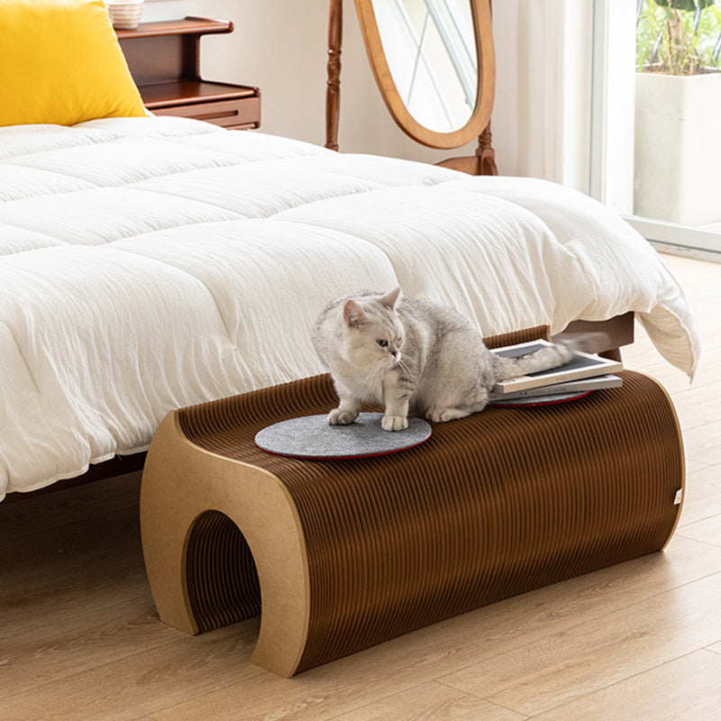 Modern Art Deco Round Kraft Paper MDF Felt Cat Tunnel Foldable Cat Bed For Bedroom