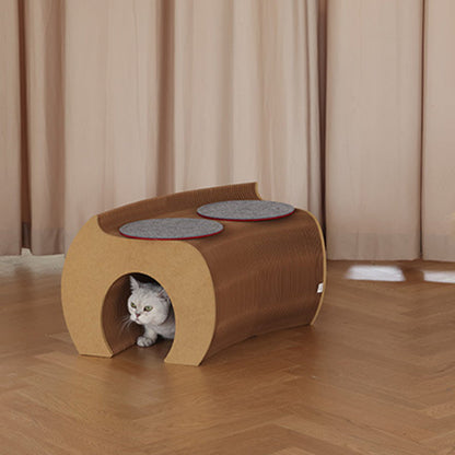 Modern Art Deco Round Kraft Paper MDF Felt Cat Tunnel Foldable Cat Bed For Bedroom