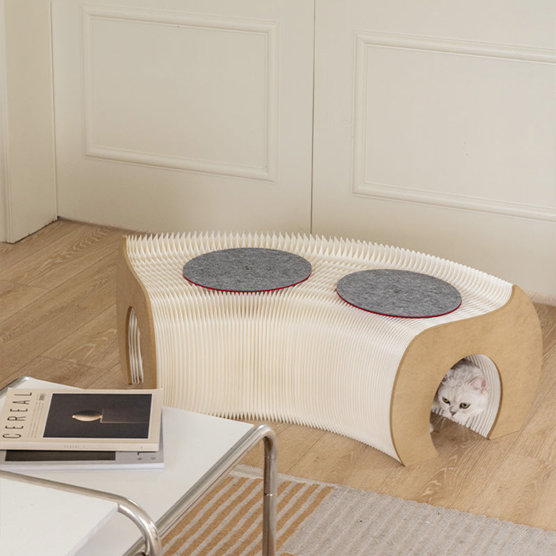 Modern Art Deco Round Kraft Paper MDF Felt Cat Tunnel Foldable Cat Bed For Bedroom