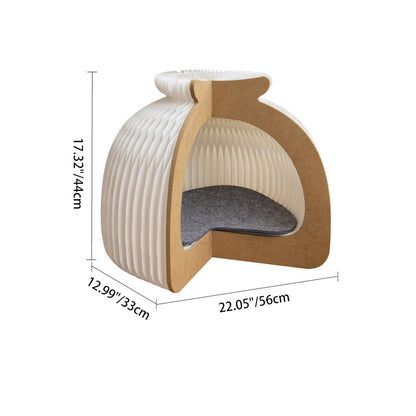Modern Art Deco Round Kraft Paper OSB Board Felt Bun-Shaped Foldable Cat Bed For Bedroom