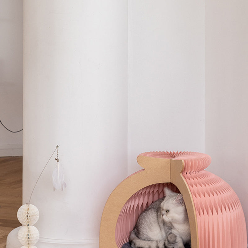 Modern Art Deco Round Kraft Paper OSB Board Felt Bun-Shaped Foldable Cat Bed For Bedroom